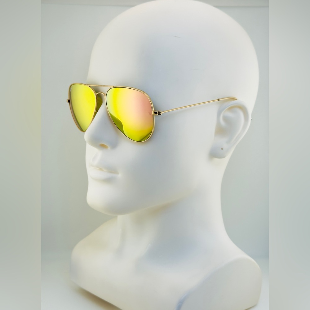 Ray-Ban Sunglasses Aviator Flash Lenses RB3025 Matte Gold Frame Yellow Lenses - Picture 5 of 16